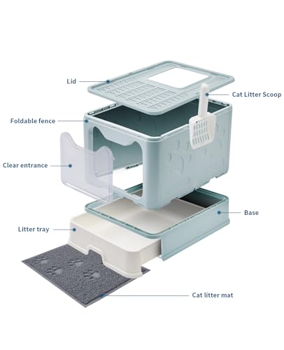 Cat Litter Box with Litter Mat and Scoop (Blue)