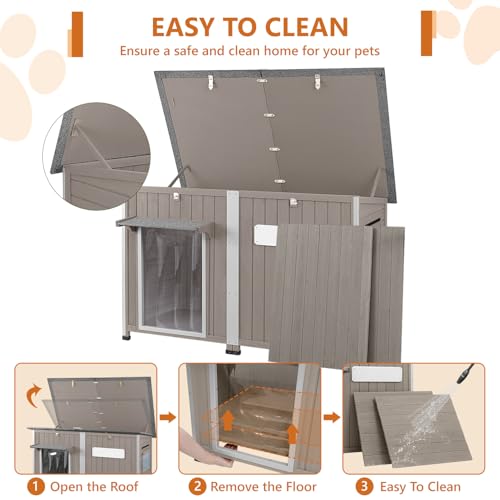 55" Extra XL Wooden Outdoor Dog House with Iron Frame for Large Dogs