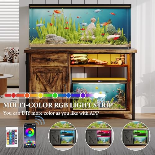 55 75 Gallon Fish Tank Stand with Power Outlets (Brown and Black)