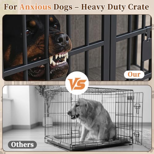 46 In Heavy Duty Dog Crate Furniture on Lockable Wheels (Grey / 46.1"L x 28.7"W x 31.9"H)