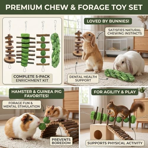 5pcs Hanging Rabbit Chew Toys Hay Ball Apple Stick Wood Pet Snack (String-5pcs)