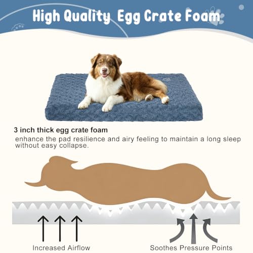 Dog Bed Mat Crate Pad Mattress (Navy/Grey / L(35"*22"*3"))