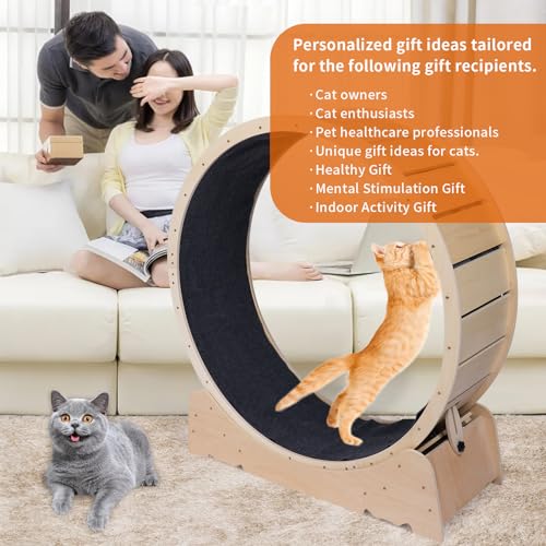 Large Cat Exercise Wheel 40 Inch Treadmill Exerciser for Indoor Cats Love Kitty Running Toy Walking Training for Fitness Weight Loss Device Suitable for Most Cats Physical Exercise Activity (Wood)