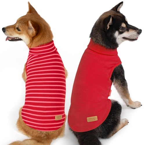 2Pack Dog Sweater for Small Dogs Soft Pet Coats Fleece Sweatshirt (Small (4-7lbs) / 9# Red+Red Stripe)