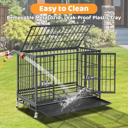 37 Inch Two Tiers Stackable Dog Crates for Medium Dogs (37.0"L x 22.5"W x 55.5"H)