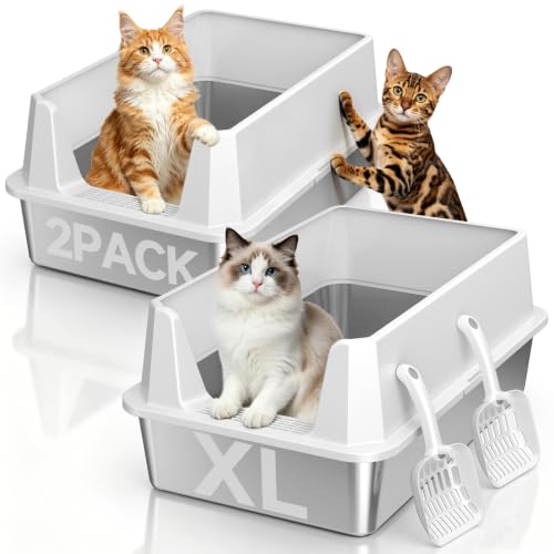 2 Pack XL Stainless Steel Litter Box with High Sides (Pale gray-2Pack)