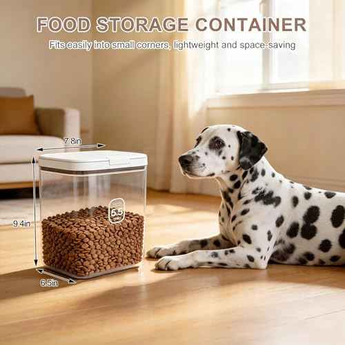 5-7Lbs/5.81Qt/5.5L Airtight Dog Cat Food Storage Container and Pet Storage Bin BPA-Free. PET Clear Stackable Dog Treat Containers for Pet Food/Rice/Dry/Cereals/Flour/Sugar/Bread (White-5.5L-C)