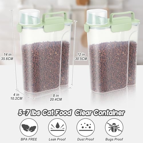 5Lbs /6Qt/5L Airtight Cat Dog Food Storage Container with Upgraded Large Nozzle BPA-Free, Pet Food Storage Containers for Rice, Grain, Pet Food, Flour, Dog Treat Storage-2 Pack Green (light Green x 2 / 5L-2pack)