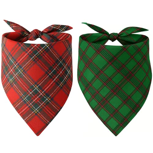 2 Pack Christmas Dog Bandanas Scarf for Boy and Girl (Red Green-Christmas)