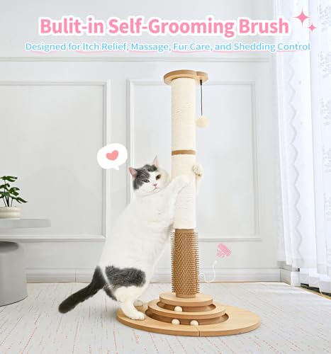 Made4Pets Tall Cat Scratching Post for Indoor Cats with Self Groomer (33.6"H)