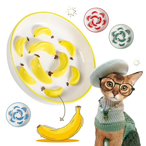 Ceramic Slow Feeder Cat Bowl (Bright Yellow / 1.2"H Standard)