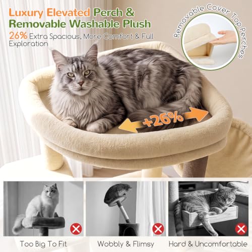 Tall Cat Tower for Indoor Adult Cats (Beige / 72 inch)