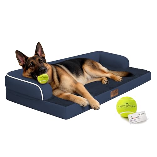 Orthopedic Waterproof Jumbo Dog Bed for Giant Dogs (Navy Blue / 48"L x 33"W x 8"Th)