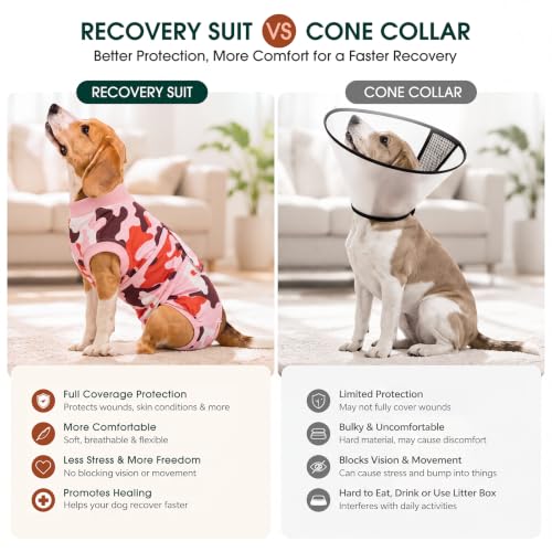Recovery Suit for Dogs Cats (M (Back:13.4-16.1'', Weight:14-25 Lb) / Blush Camo)