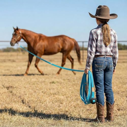 35' Flat Cotton Web Lunge Line with Bolt Snap & Rubber Stop (Turquoise / 35')