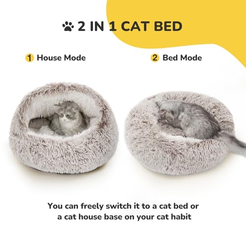 Cat Bed Hooded Cat Beds for Indoor Cats Covered Cat Beds (25.0"L x 25.0"W x 19.0"Th / coffee)