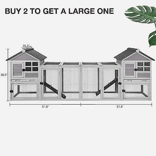 Rabbit Hutch Indoor Outdoor Bunny Cage with 5 Access Doors (Grey)