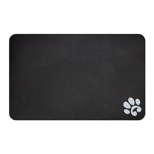 Pet Cat Food Mats (Black & Footprints Logo / 18.1"L x 11.8"W)