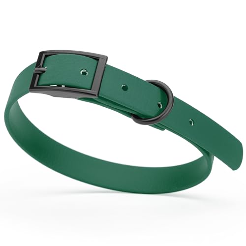 Biothane Waterproof Dog Collar Strong Coated Nylon Webbing with Black Hardware Odor (W5/8" x L12-15" / Hunter Green)