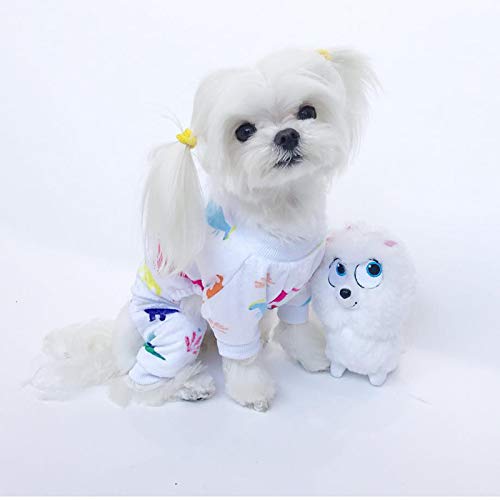 Dog Halloween Pajamas Puppy Onesies Small Dogs Soft Pjs Coat Cat Apparel Comfy Pet Christmas Clothes Outfit Doggie Bodysuit (Medium / White Dino)