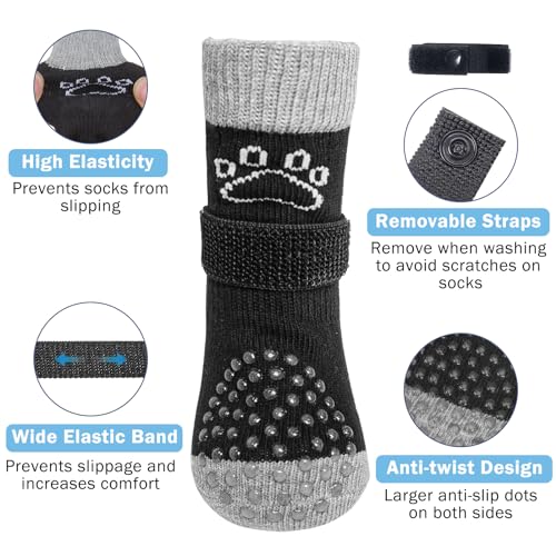 Anti Slip Dog Socks to Prevent Licking Paws for Hot (Black Pearl Paw(Pack of 4) / X-Small)