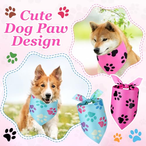 200 Pcs Paw Print Dog Bandanas Bulk (Yellow, Pink, Blue / Paw Prints)