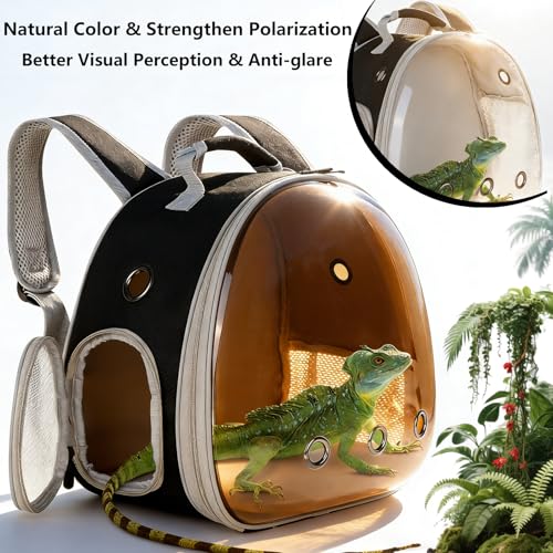 Bearded Dragon Travel Backpack with Harness and Leash Set (Black/Brown)