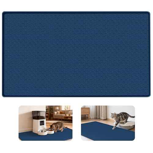 Cat Food Mat Extra Large Silicone Pet Bowl Mat 51''x25.6'' (Blue / 51"L x 25.6"W)