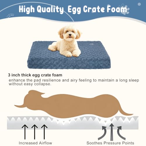 Dog Bed Mat Crate Pad Mattress (Navy/Grey / S(23"*16"*3"))