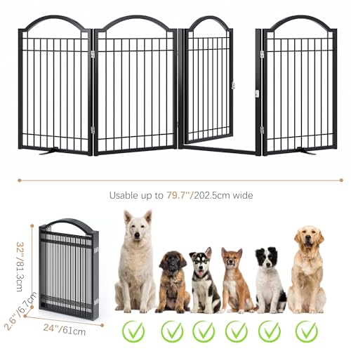 Metal No Assembly Freestanding Dog Gate with Door Walk Through (Black / 4 panels)