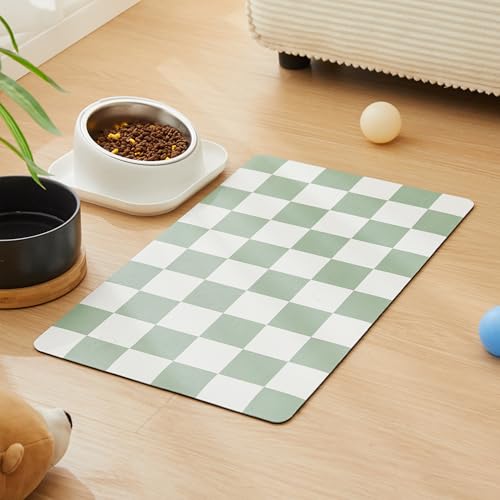 Checkered Dog Feeding Mat (19"L x 12"W / Sage)