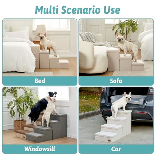 Dog Stairs with Storage (Beige / 38.1"L x 17"W x 22"H)