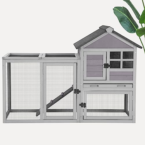 Rabbit Hutch Indoor Outdoor Bunny Cage with 5 Access Doors (Grey)