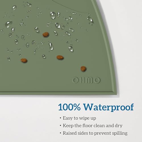 Cat Food Mat Silicone Pet Feeding Mat (18"L x 10"W / Camouflage Green)