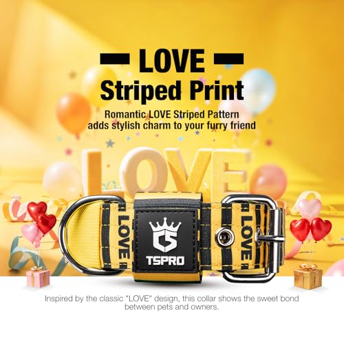 Heavy Duty Thick Dog Collar with Metal Buckle for Large Dogs (L – Fits Neck 18.9"-21.7" / LOVE Striped Print)