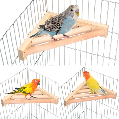 3 Pcs Bird Perch Platform Bird Corner Parrot Perch Corner Wooden Stand Sector Playground Cage Accessories Shelf for Parakeet Conure Cockatiel Budgie Gerbil Rat (7.1 x 7.1 Inch / Ladder)