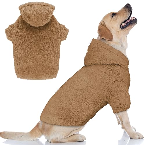 Fuzzy Dog Sweaters for Large Dogs Pet Hoodie Clothes Warm Soft Pet Coats Hooded Sweatshirt Dog Hoodie for Large Dogs (Large / Coffee)