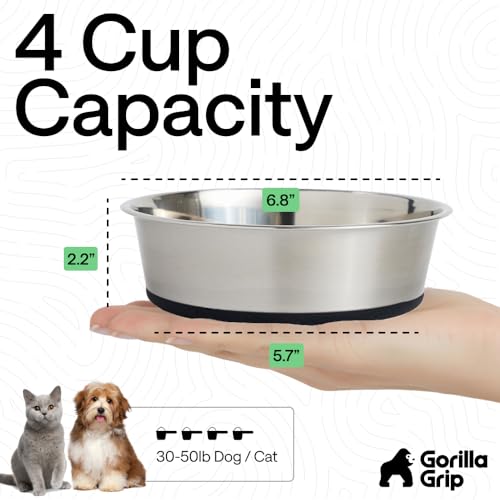 Dog Bowl Food Grade Stainless Steel Water Bowls (Black / 4 Cup - Single Bowl)