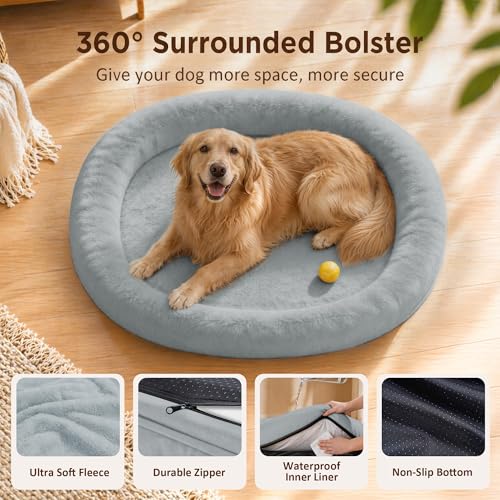 Waterproof Orthopedic Dog Bed for Extra Large Dogs (Silver / 48"L x 35"W x 7.5"Th)
