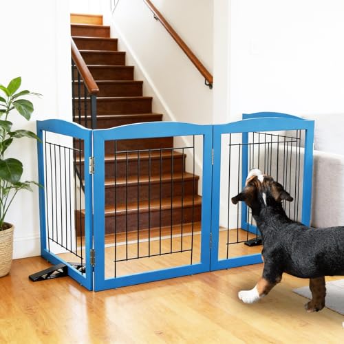 Freestanding Dog Fence Indoor (【6 Panels】120''w x 24''h / Blue)