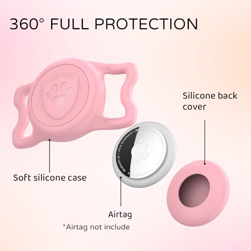 IP68 Waterproof AirTag Holder for Dog Collar (Black&Pink)