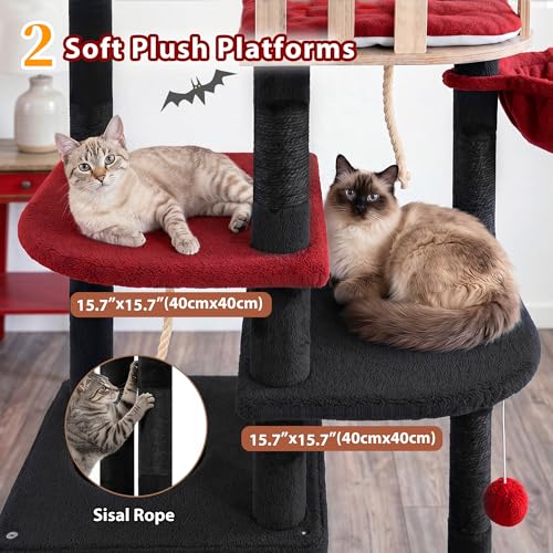 Sturdy Cat Tree Tower with 2 Large Condos (74.8 inches / Black and red)