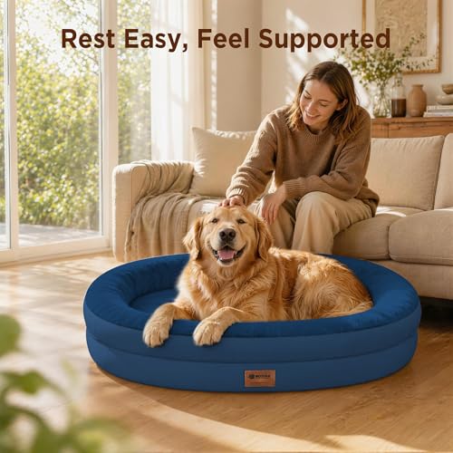 Waterproof Orthopedic Dog Bed for Medium Dogs (Navy / 35"L x 25"W x 7"Th)