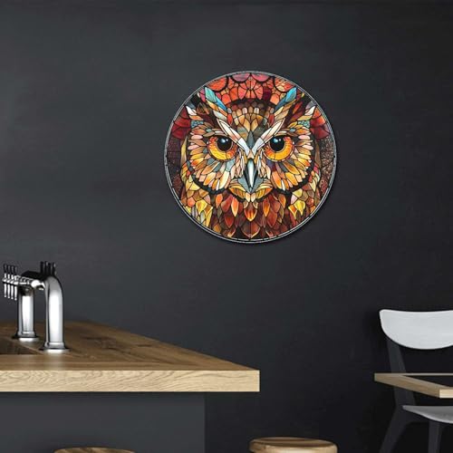 Metal Sign Tin Sign Circular Stained Glass Owl Metal Garden Signs for Garden 12×12 Inches (12×12 Inches / Owl-2)