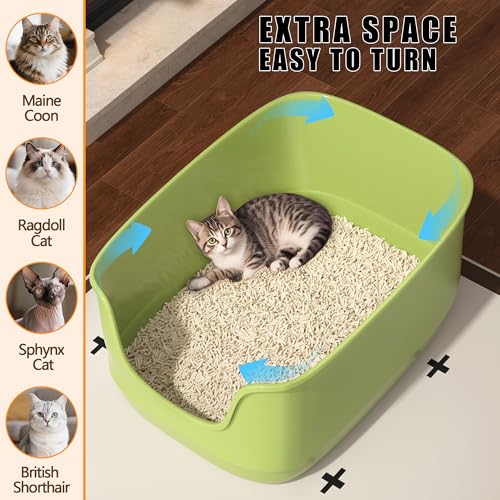 Large Cat Litter Box with High Sided 24.6"x18.3"x12.2" (Green)