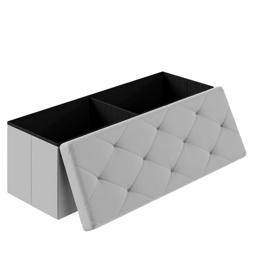 43 Inch Storage Ottoman Bench (Grey / 15.2"D x 43"W x 15.2"H)