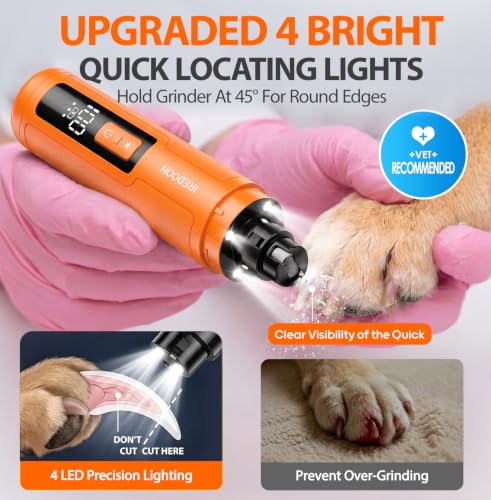 Dog Nail Grinder with 4 LED Lights (Orange)