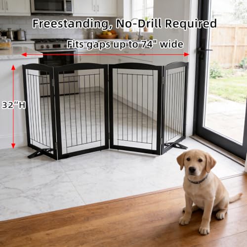 Freestanding Dog Fence Indoor (Black / 【4 Panels】80''w x 32''h)