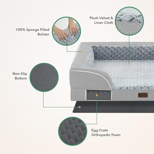 Orthopedic Dog Bed for Extra Large Dogs (Light Grey / 48.0"L x 30.0"W x 8.5"Th)