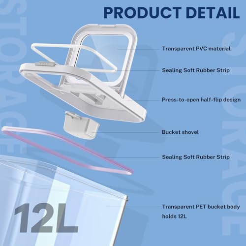 12 Lbs Airtight Dog Cat Food Storage Container and Dog Treat Containers BPA (Milky White 12L-A)
